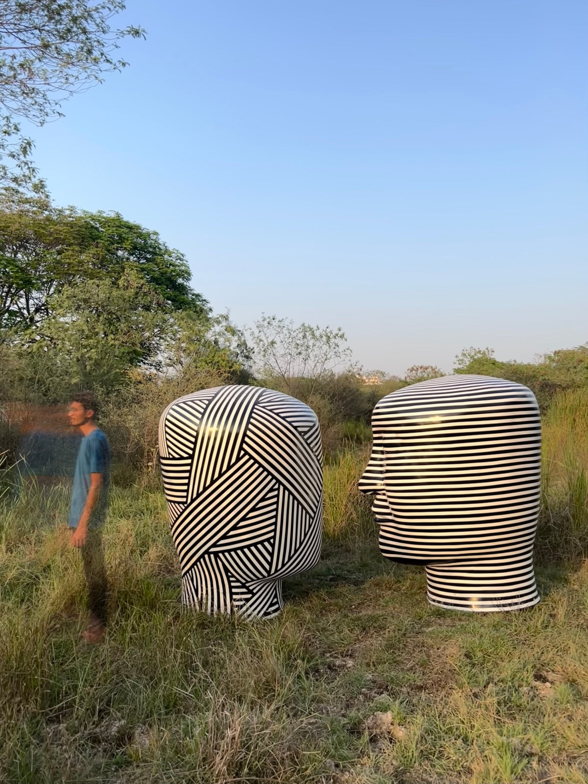 Op Art Head Sculptures