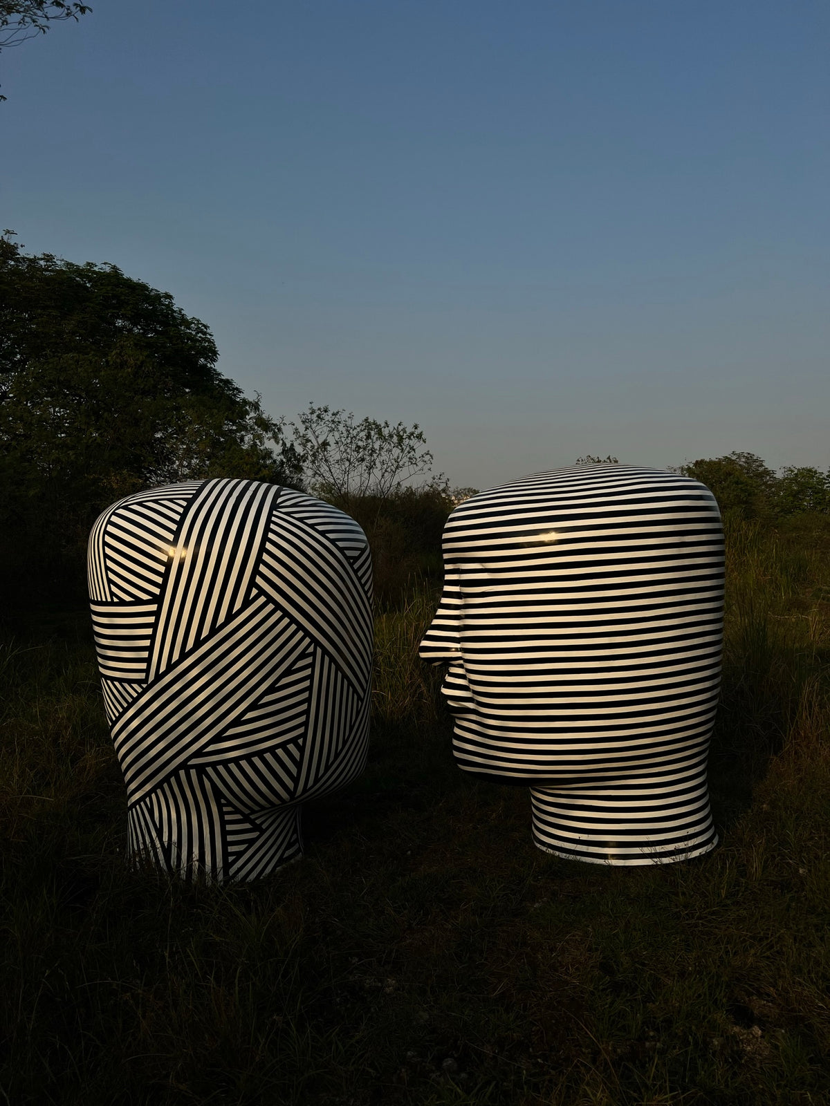 Op Art Head Sculptures